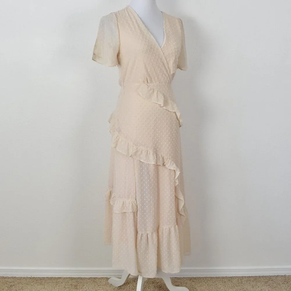 Lulu's Next to You Cream Swiss Dot Ruffled Midi Dress - S - Picture 9 of 10